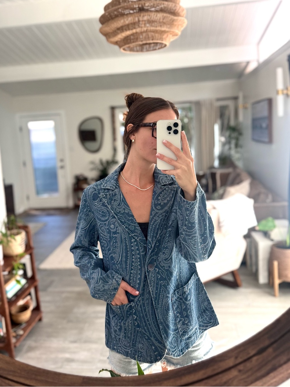 Solitaire Light Blue Paisley Denim Shirt Jacket